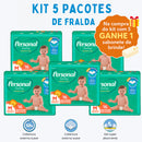 Kit 5 Fraldas Descartável Infantil Personal Baby 5 Pacotes Proteção Conforto Bebê + 1 Sabonete