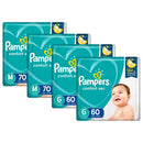 Kit 4 Fraldas Pampers Confort Sec Super tamanho M com 140 unidades + G com 120 unidades
